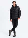 Men's winter quilted jacket of combined materials - black V1 OM-JAHP-0145