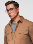 Cămașă bărbătească REGULAR FIT din bumbac cu buzunare cu nasturi - camel V2 OM-SHCS-0146