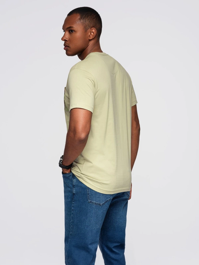 Men's cotton t-shirt with printed pocket - light grey V2 OM-TSPT-0227