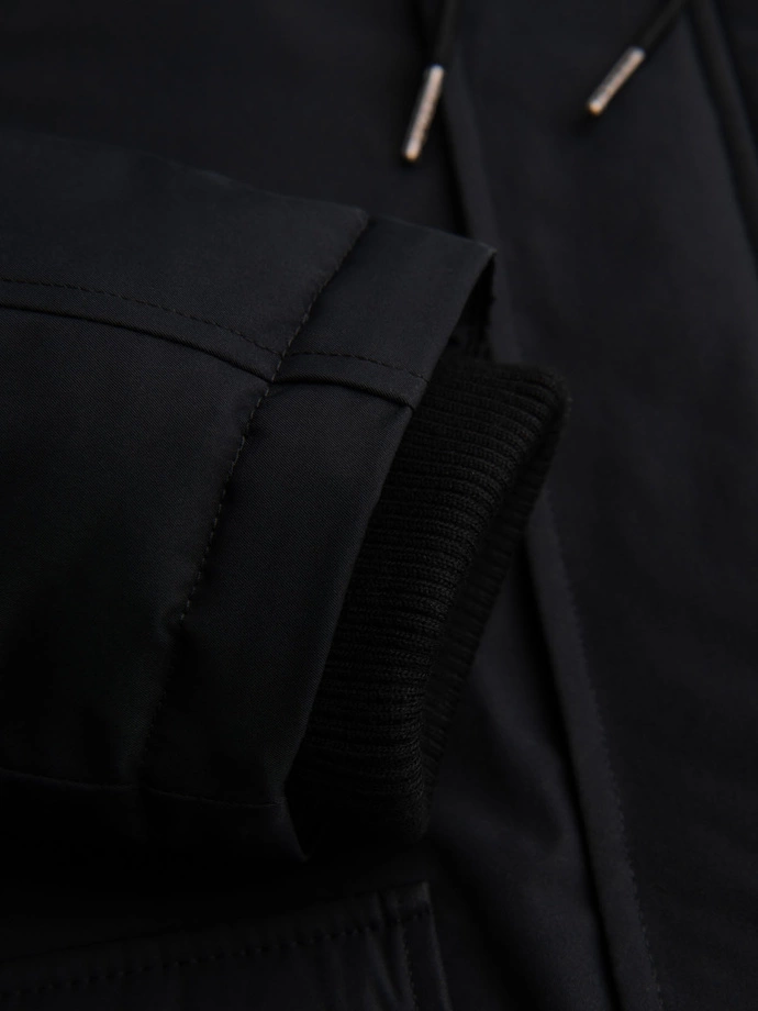 Klasická dlouhá pánská bunda parka - černá V6 OM-JAPJ-0313
