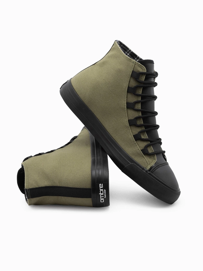 Pantofi bărbați pantofi de sport din materiale combinate - olive V5 OM-FOTH-0143