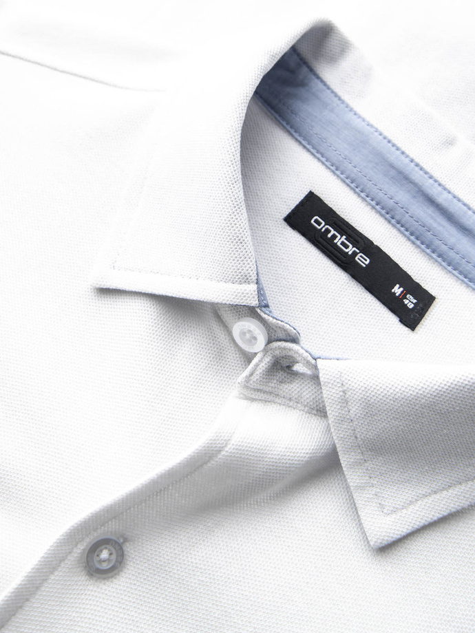 Pánske pletené tričko SLIM FIT s dlhým rukávom - biele V1 OM-SHCS-0177 