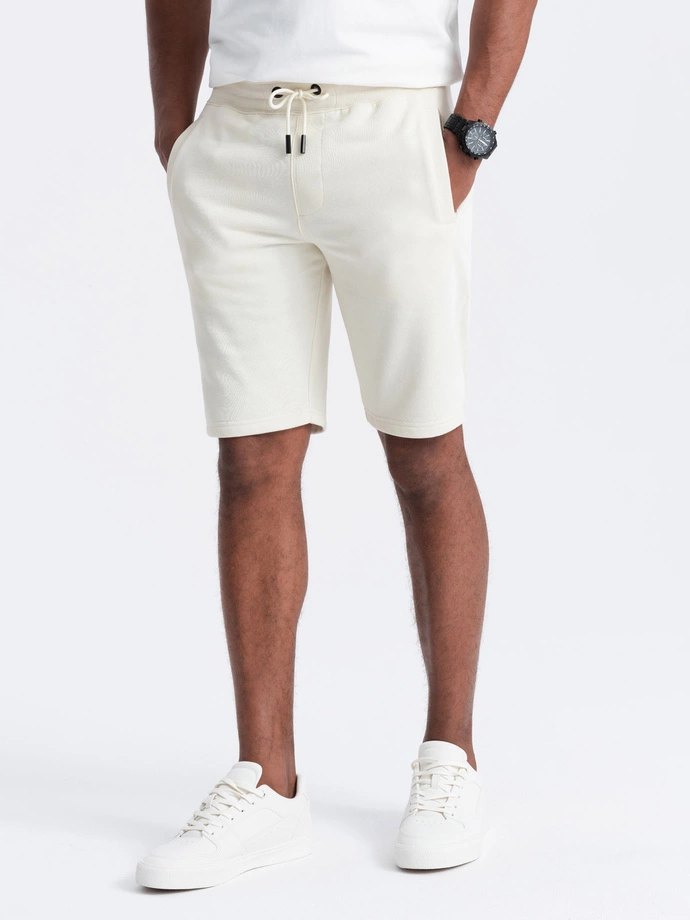 Men's pre-knee BASIC sweat shorts - cream V5 OM-SRBS-0149 