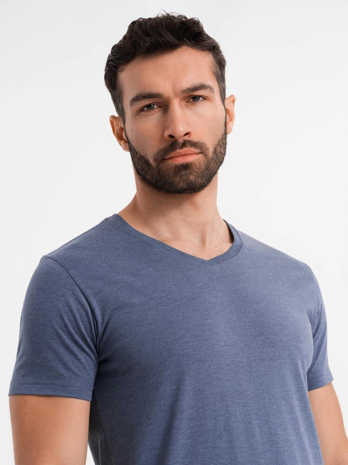 Men's BASIC classic cotton T-shirt with a serape neckline - blue melange V18 OM-TSBS-0237