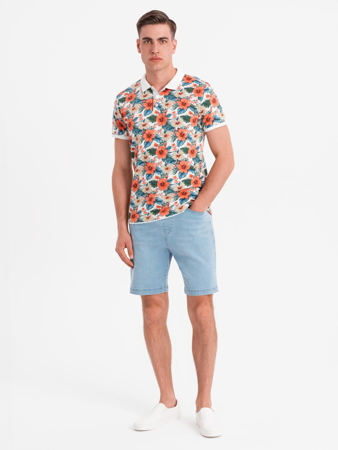 Pánské šortky s elastickým pasem a pracím efektem - světle modré V1 OM-SRDS-0192