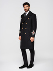 Men's double-breasted coat with wool and bead appliqués on sleeves - black V1 OM-COWC-0148