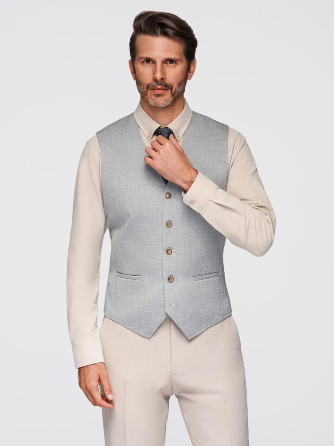 Men's jacquard suit vest without lapels - light grey V1 OM-BLZV-0106