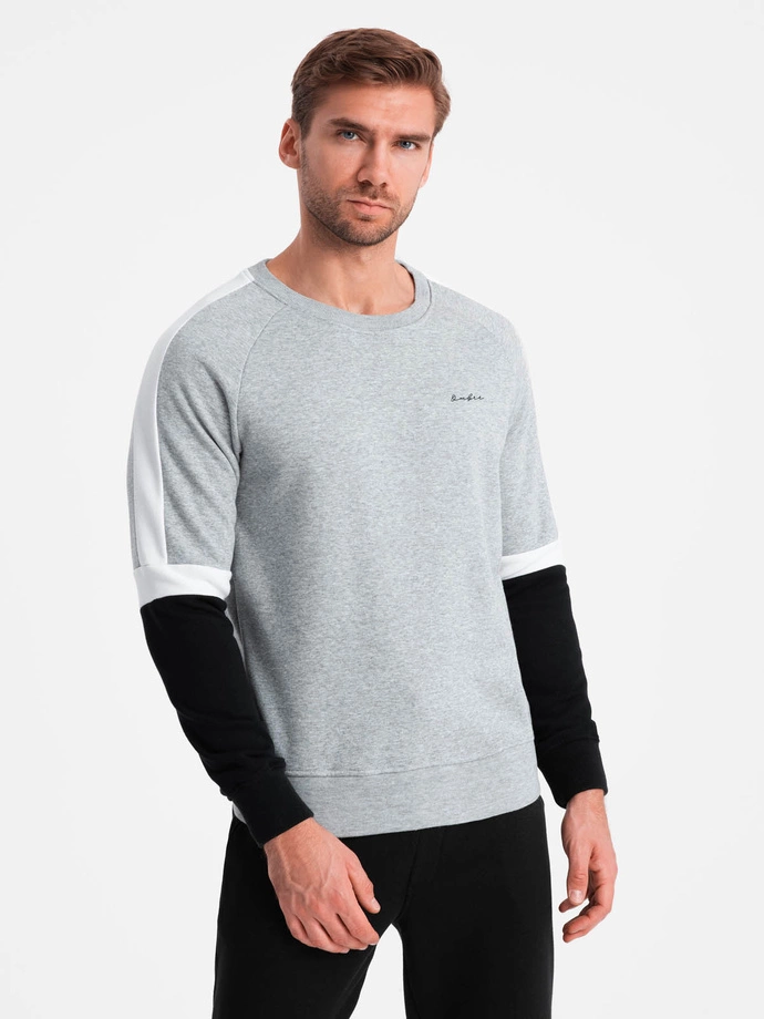 Tri-color men's sweatshirt with raglan sleeves - gray V1 OM-SSNZ-22FW-003