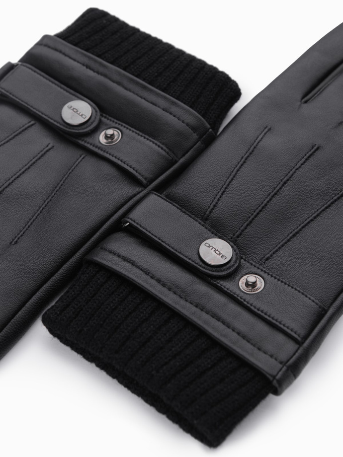 Pánske dotykové kožené rukavice - čierne V1 OM-ACGL-0128