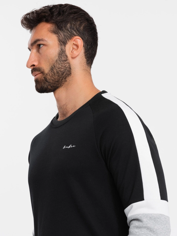 Tri-color men's sweatshirt with raglan sleeves - black V3 OM-SSNZ-22FW-003