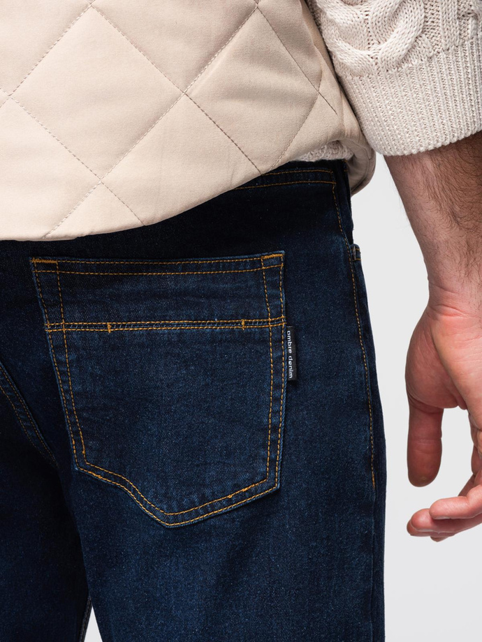 Men's denim pants with REGULAR FIT rubbing - dark blue V4 OM-PADP-0241