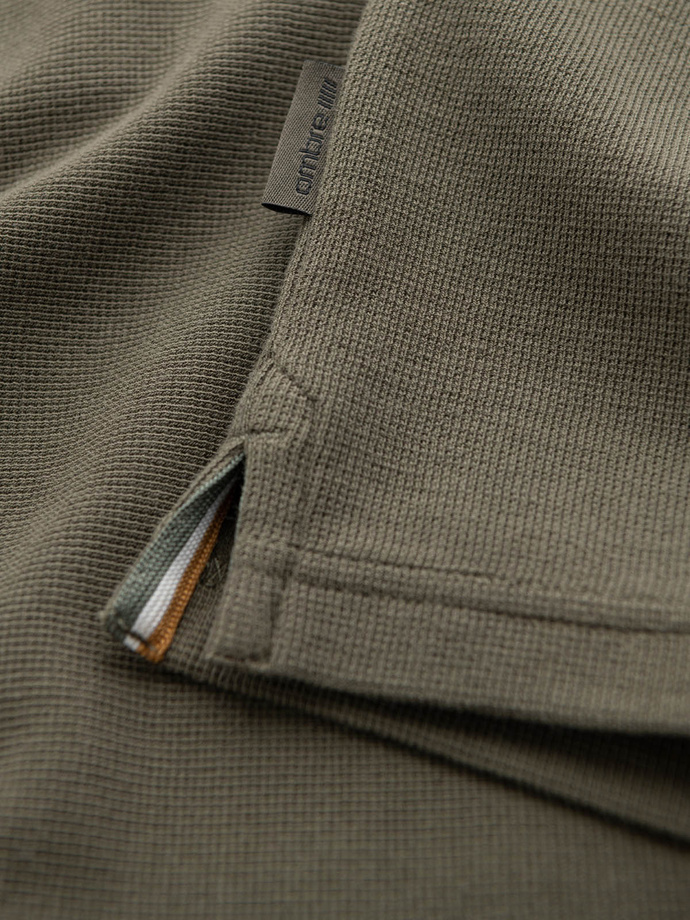 Pánský vaflový úplet s dlouhým rukávem a zipem - olivový V1 OM-LSCL-0120