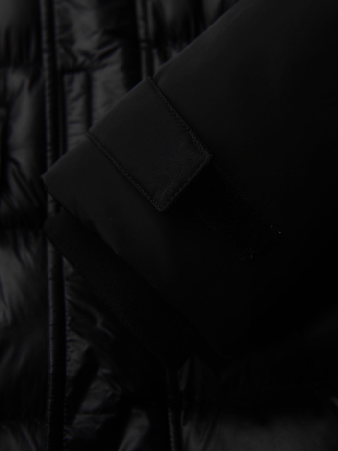 Jachetă matlasată pentru bărbați cu guler înalt și glugă - negru V1 OM-JALJ-0266