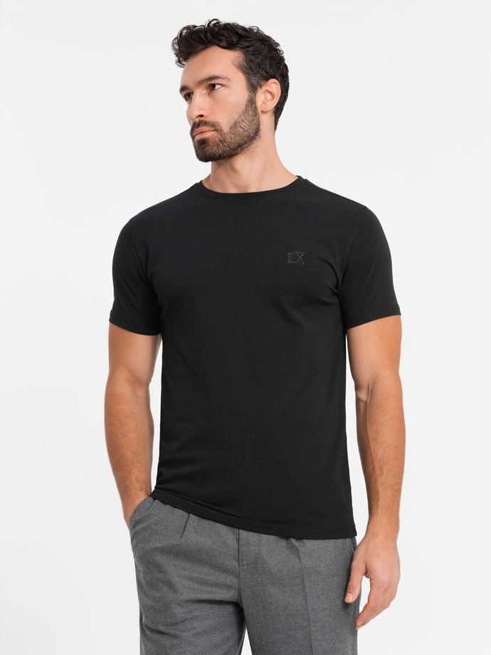 Tricou SLIM FIT pentru bărbați cu elastan și imprimeu - negru V1 OM-TSBC-0222 