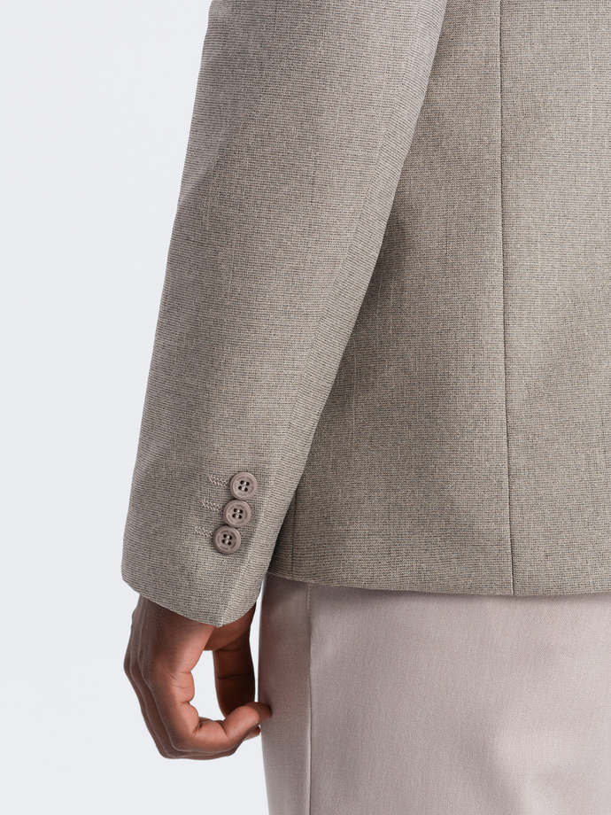 Men's elegant blazer with decorative buttons on cuffs - beige V3 OM-BLZB-0114