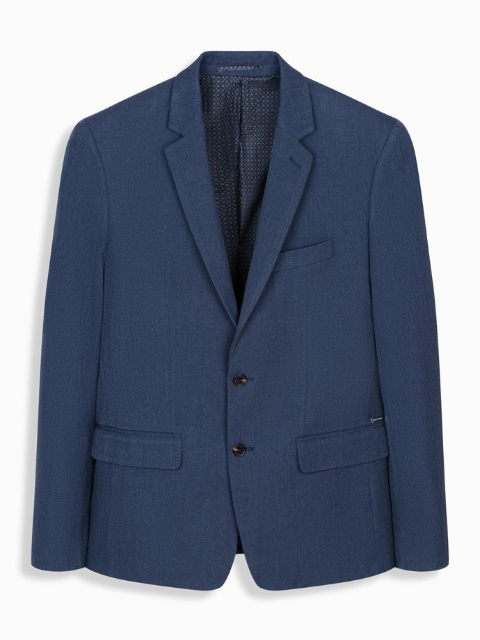 Jachetă elegantă SLIM FIT pentru bărbați cu raion - albastru închis V3 OM-BLZB-0135