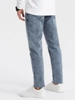 Men's marbled denim pants with raw-leg SLIM FIT - dark blue V4 OM-PADP-0146