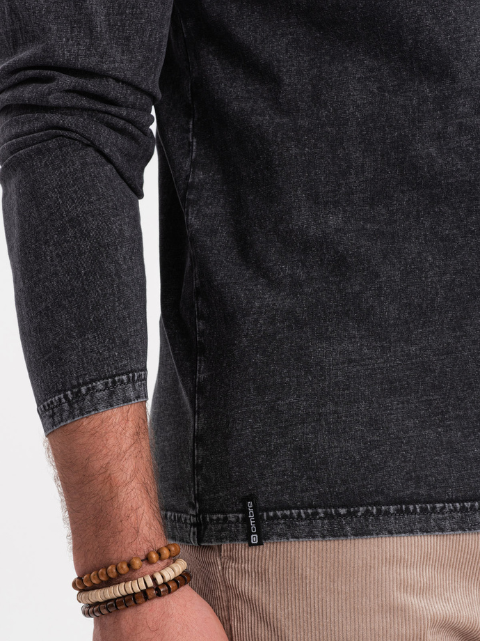 Henley bărbătesc cu mâneci lungi și mâneci raglan - negru V1 OM-LSWL-22FW-001