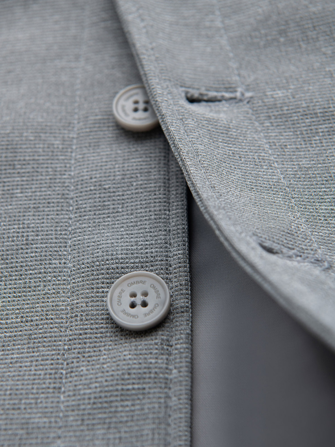 Pánská strukturovaná vesta na míru s kapsami - šedá melanž V2 OM-BLZV-0146