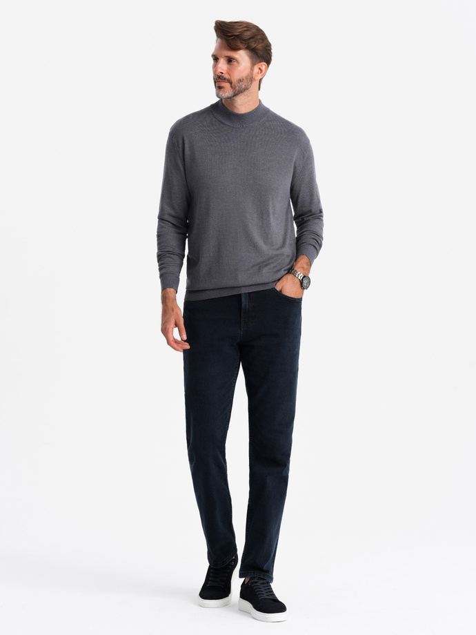 Men's knitted half-golf with viscose - grey melange V3 OM-SWTN-0100