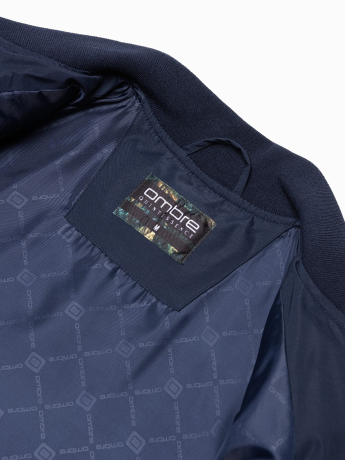 Vyriška dygsniuota striukė su metaliniais užtrauktukais - tamsiai mėlyna V2 OM-JALP-0143