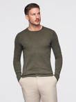 Men's BASIC viscose classic sweater with round neckline - olive melange V17 OM-SWBS-0106