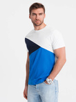 Men's tricolor cotton t-shirt - white and blue V4 OM-TSCT-0174