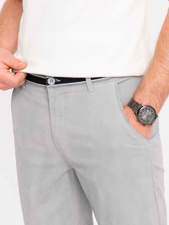 Pánske chino nohavice s ozdobným pásom - sivé V6 OM-PACP-0118