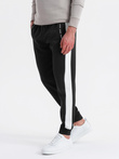 Men's sweatpants joggers with contrasting stripes - black V1 OM-PASK-0229
