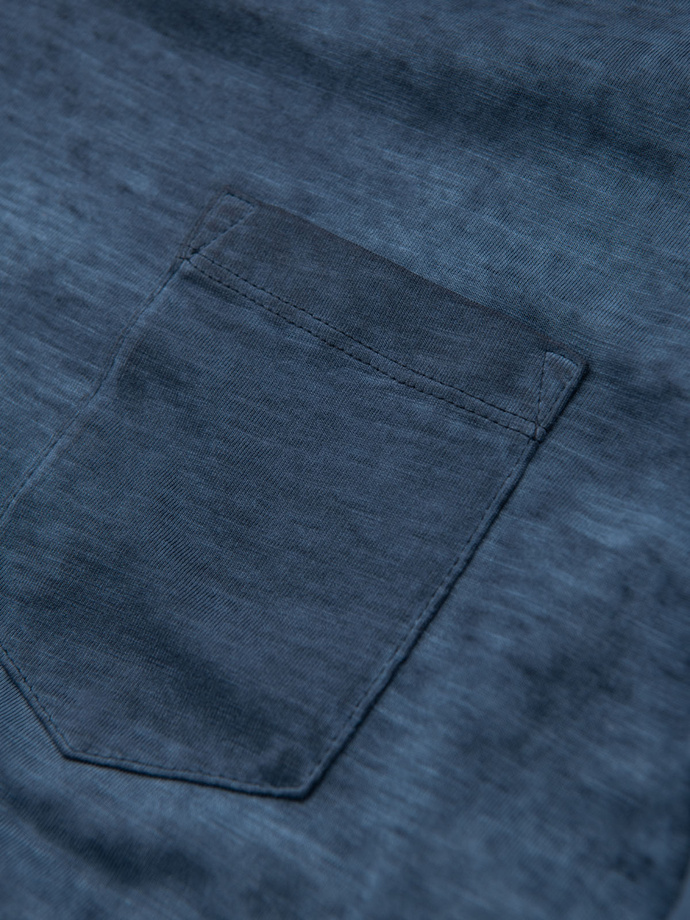 Vyriški medvilniniai trikotažiniai marškinėliai su V formos iškirpte ir nuplautu efektu - tamsiai mėlyni V7 OM-TSWT-0242