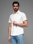 Men's short-sleeved linen-cotton shirt with pocket - broken white V1 OM-SHSS-0167