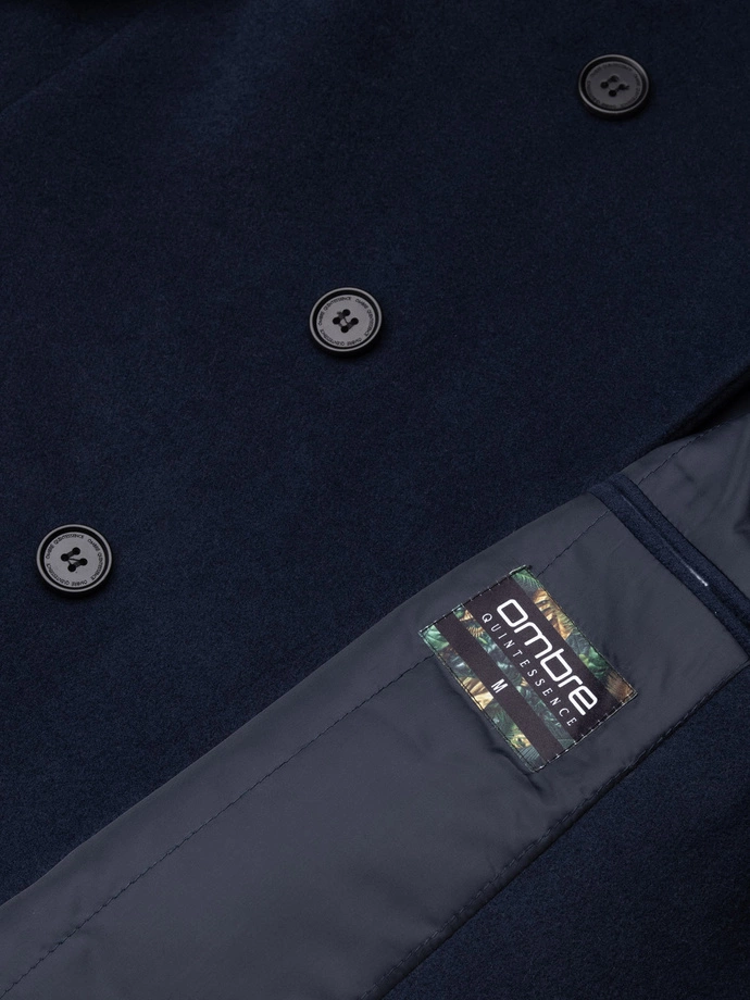 Pánský kabát s asymetrickým zapínáním - tmavě modrý V3 OM-COWC-0102