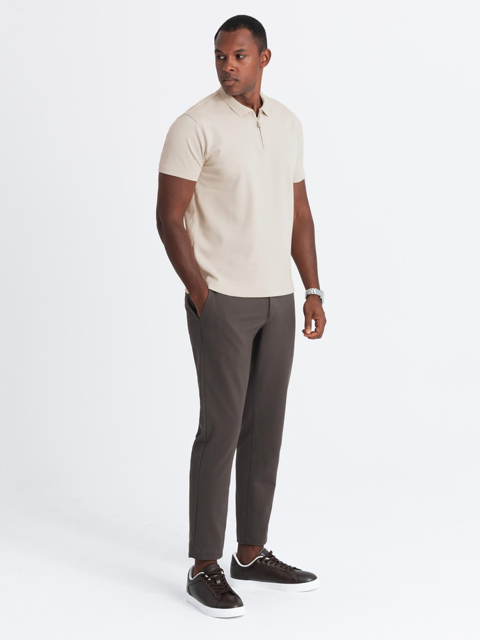 Pánske polo tričko s golierom na zips - krémové V3 OM-POSS-0132