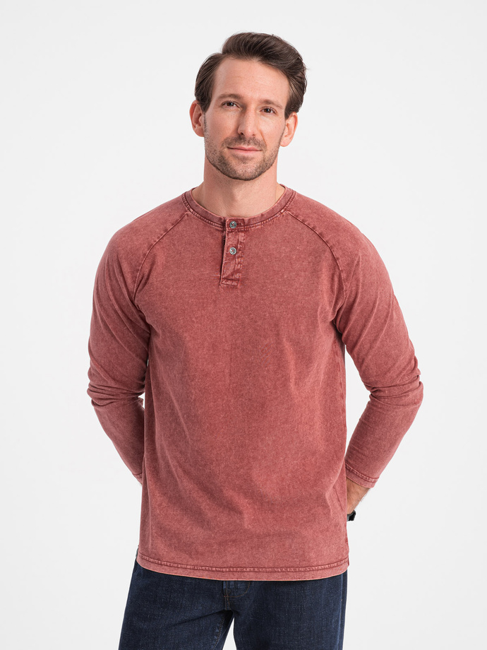 Henley bărbătesc cu mâneci lungi și mâneci raglan - Brick Grey V3 OM-LSWL-22FW-001