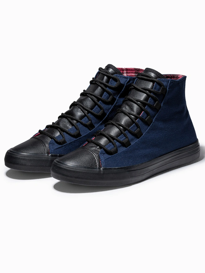 Men's shoes sneakers in combined materials - navy blue V3 OM-FOTH-0143