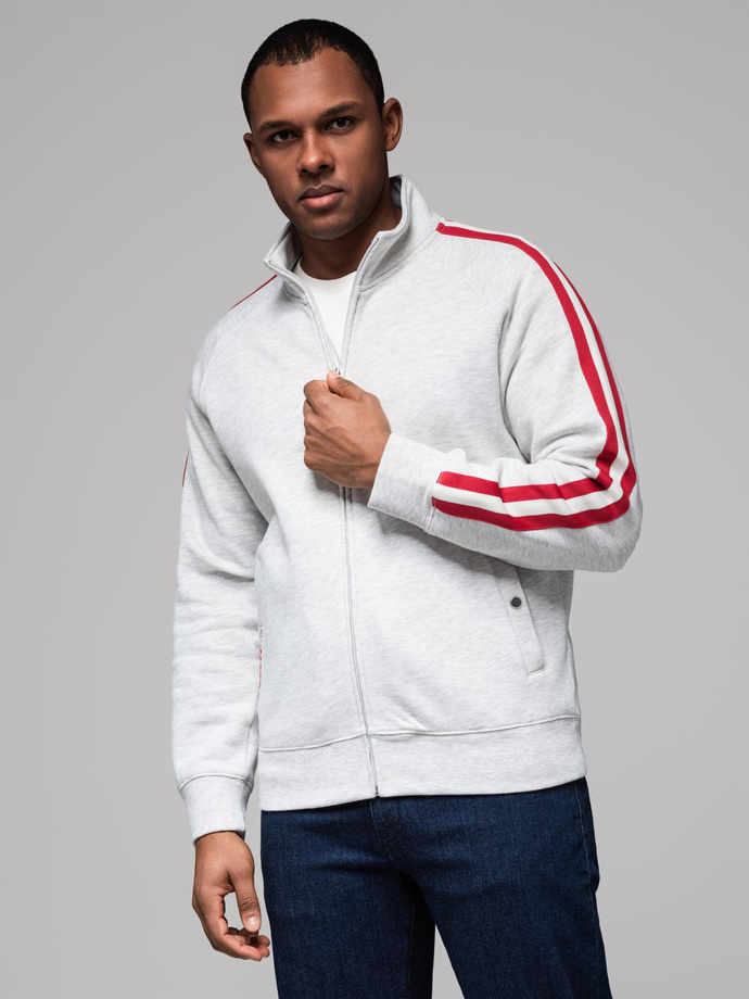 Men's sweatshirt with high collar and stripes - grey melange V1 OM-SSZP-0219