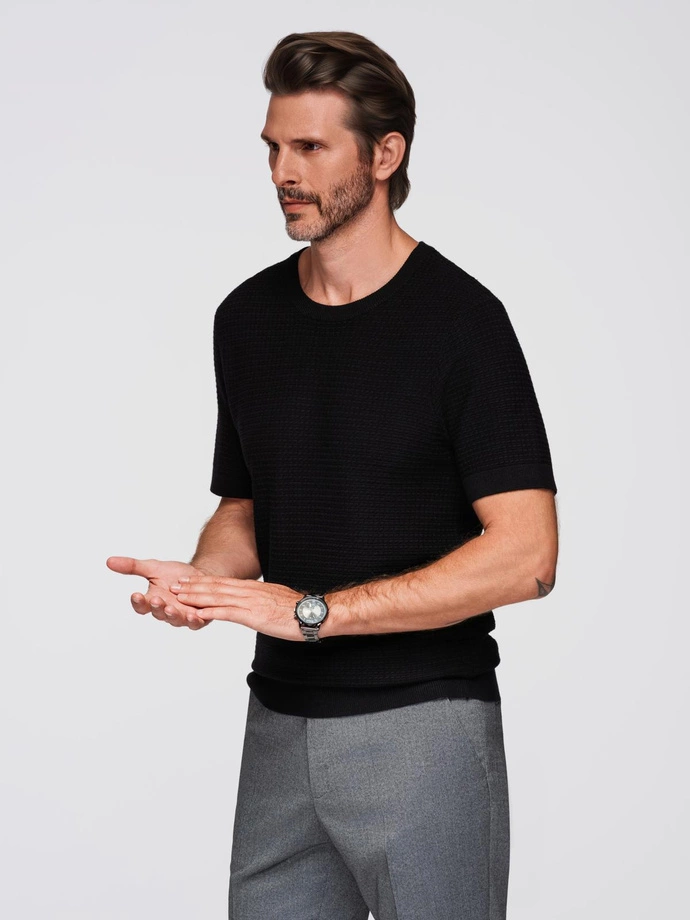 Men's structured knitted t-shirt - black V3 OM-TSCT-0253