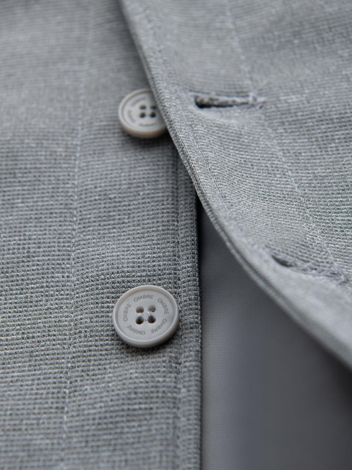 Fitted structured men's vest with patch pockets - grey melange V2 OM-BLZV-0146