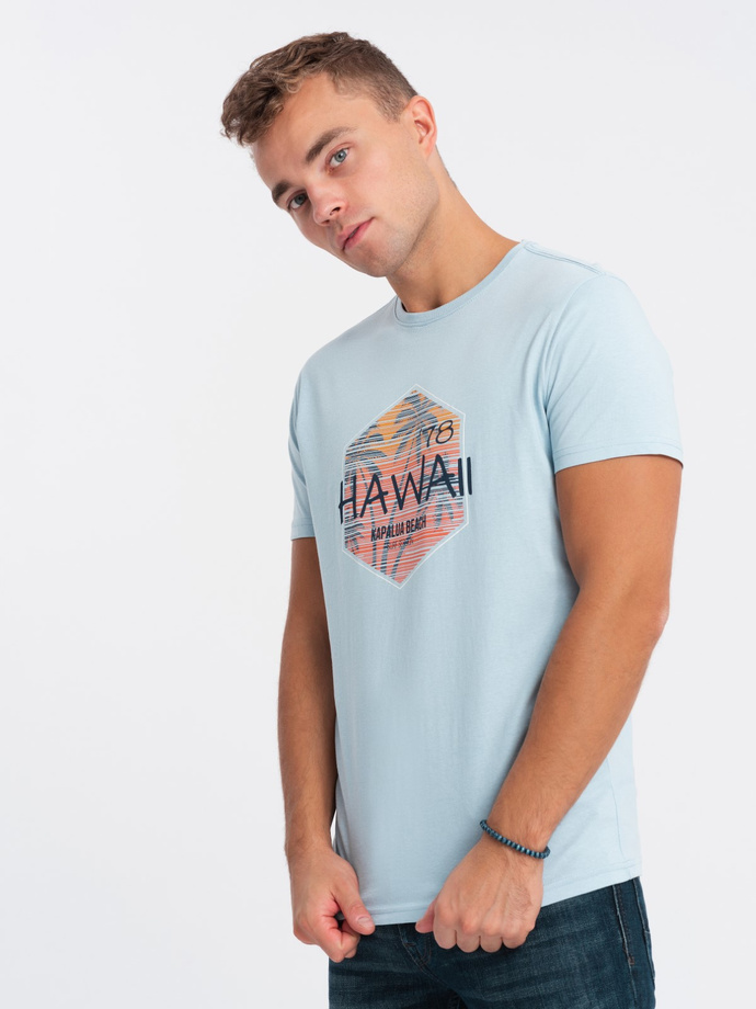 Tricou bărbătesc din bumbac imprimat - albastru V2 S1740