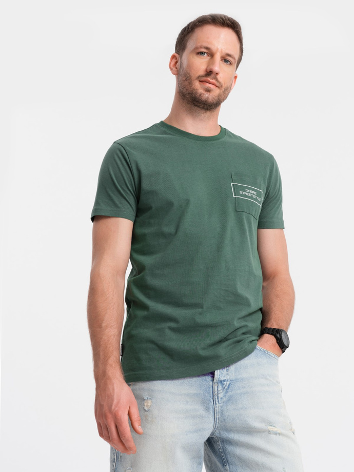 Ombre Streetstyle men's cotton t-shirt with pocket print - dark green V4 OM-TSCT-0108