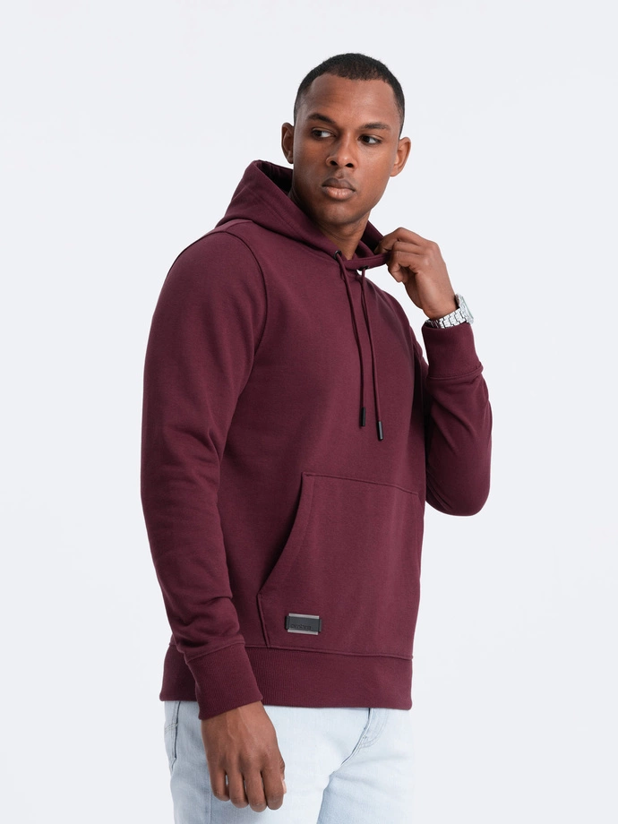 BASIC men's cotton sweatshirt kangaroo hoodie - maroon V3 OM-SSBN-0161