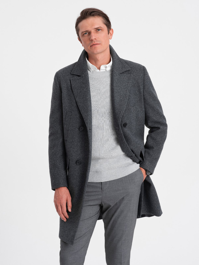 Men's double-breasted lined coat - graphite V2 OM-COWC-0107