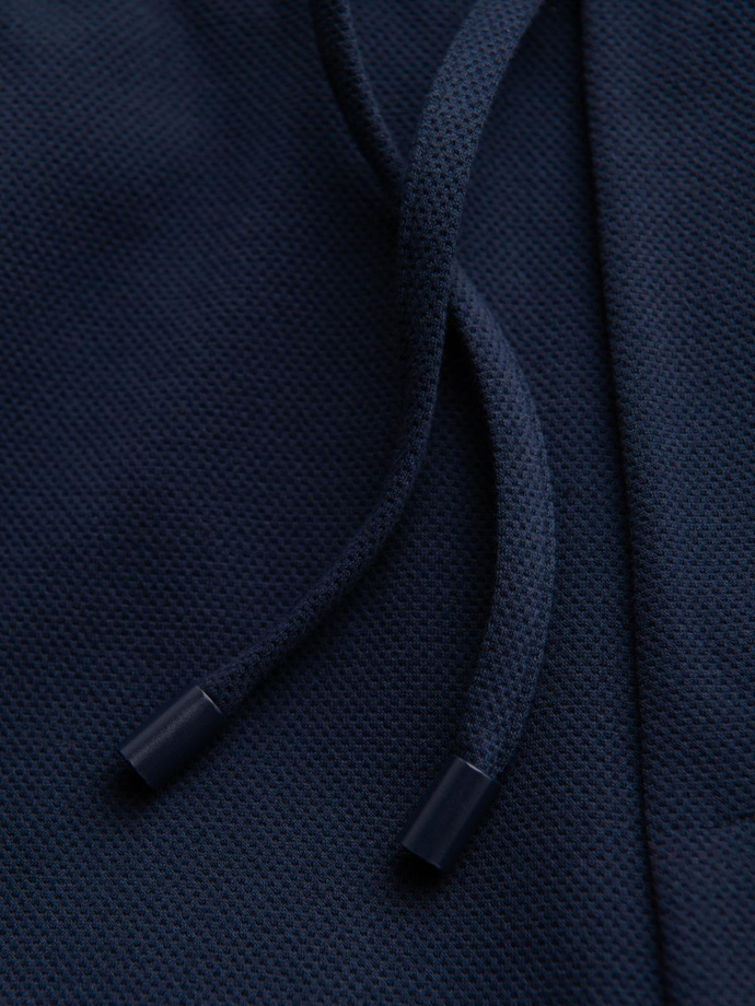 Pantaloni bărbătești din tricot pique cu talie reglabilă - albastru marin V1 OM-PACP-0283