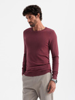 BASIC men's viscose classic sweater with round neckline - maroon V11 OM-SWBS-0106