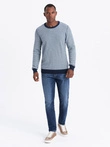 Knitted men's RELAXED FIT sweater with patterns - navy blue V1 OM-SWSW-0111