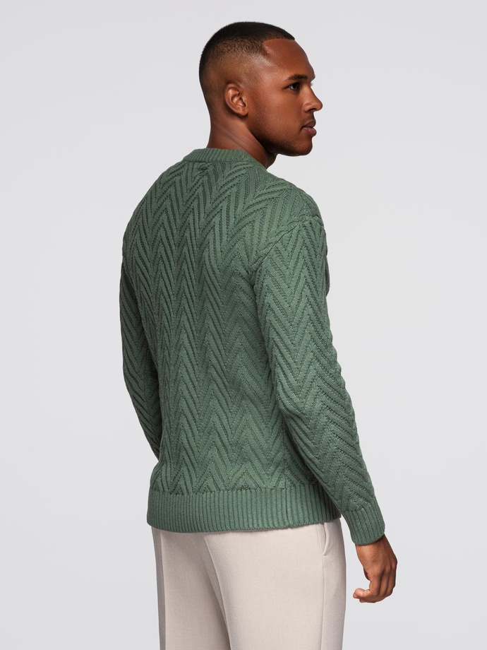 Men's knit sweater with zigzag weave - faded green V2 OM-SWSW-0147
