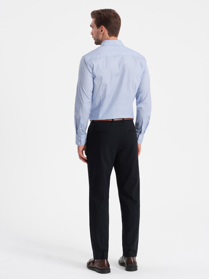 Cămașă bărbătească din bumbac cu micromotive REGULAR FIT - albastru deschis V2 OM-SHCS-0152