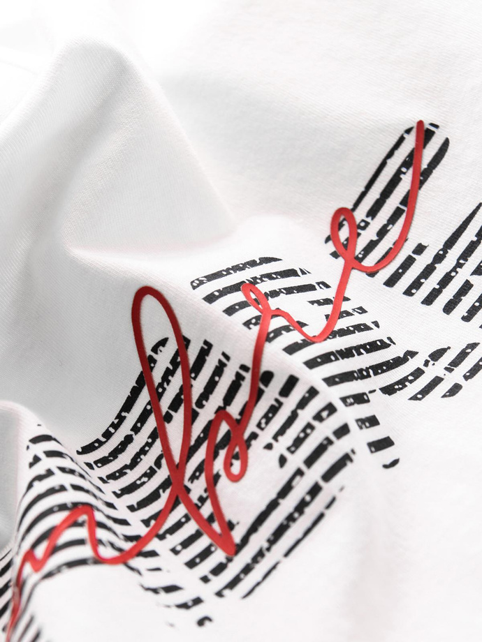 Tricou bărbătesc din bumbac cu logo dublu imprimat - alb V1 OM-TSPT-0211 