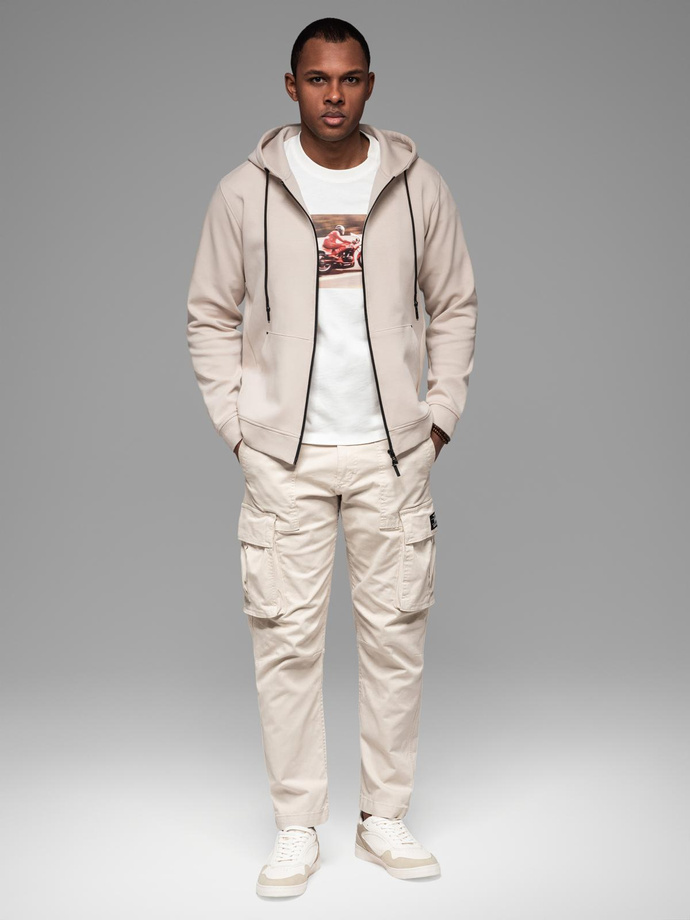 Mikina s kapucí ve streetwearovém stylu - písková V6 OM-SSZP-0213