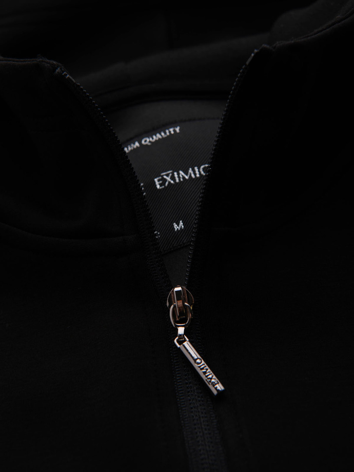 Unbuttoned men's sweatshirt with stand-up collar and hood - black V1 OM-SSZP-0216